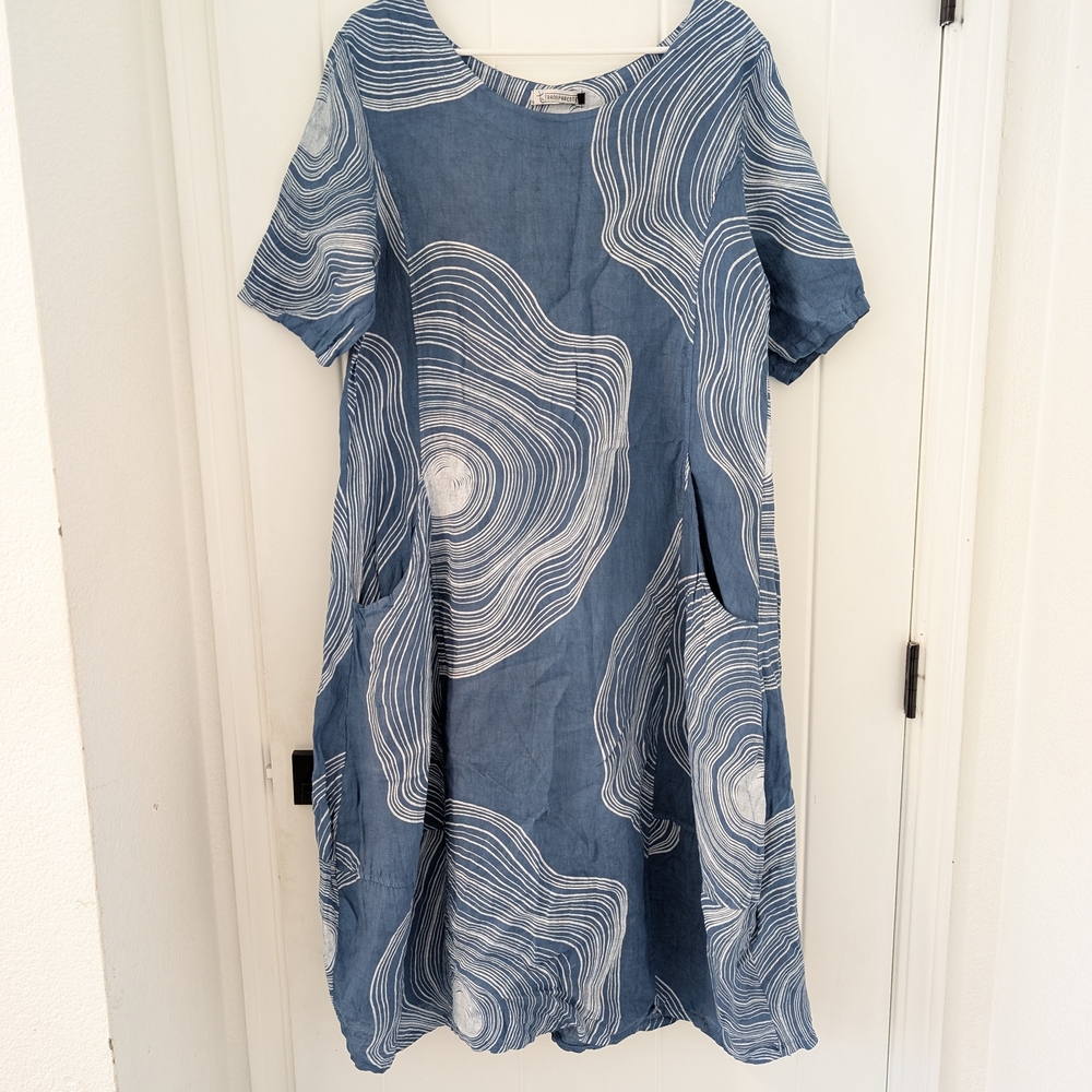 Transparente 100% Linen Blue Dress M/L